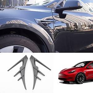 Tesla Model Y Yan Kamera Ka�� - �zel Dizayn - Karbon Kaplama - Mat Siyah - 2 Adet Set