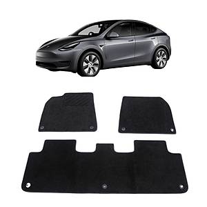 Tesla Model Y Hal� Paspas Tak�m� - �n + Arka - �izgili Desenli - Siyah