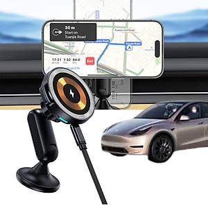 Tesla Model Y / Model 3 MagSafe Cep Telefonu Tutucu ve Kablosuz �arj Edici � M�knat�sl� � Siyah