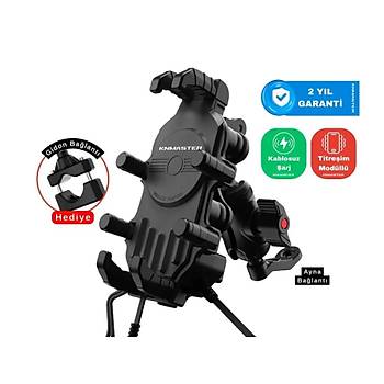 KNMASTER TT-820WC Kablosuz �arjl� T�m Motosikletlere Uyumlu Titre�im Mod�ll� Telefon Tutucu