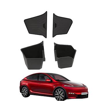 Tesla Juniper Arka Bagaj Sa ve Sol  Plastik Kapakl Saklama Kutular, 2 adet Set Olarak, Siyah Renk