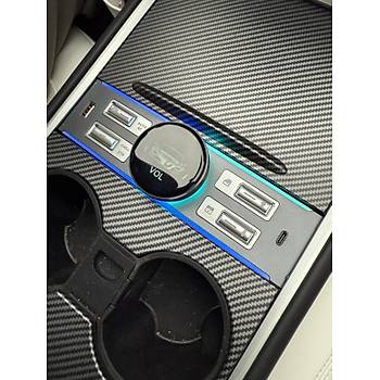 Tesla Model Y / Model 3 Fiziksel Dmeli Orta Konsol LCD USB Hub, Siyah Renk