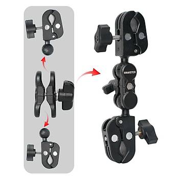 Knmaster MC150 ? 360� Ayarlanabilir Motosiklet �ift Yenge� Kelep�eli (Double Clamp) Aksiyon Kamera Destek Aparat� (19 cm)