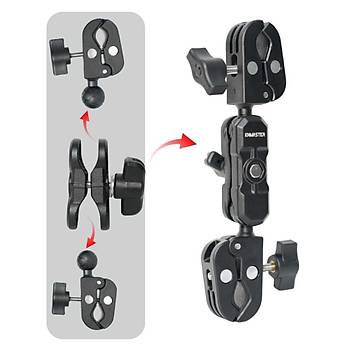 Knmaster MC160 ? 360� Ayarlanabilir Motosiklet �ift Yenge� Kelep�eli (Double Clamp) Aksiyon Kamera Destek Aparat� (22 cm)