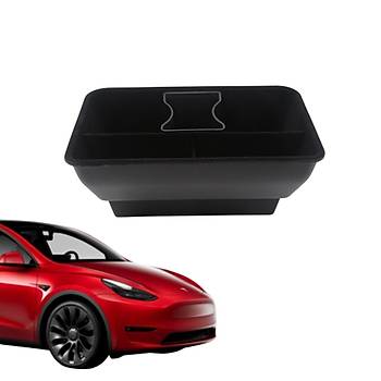 Tesla Model Y Arka Koltuklarn Ortasna Taklan Blmeli Dzenleyici Kutu, Tek Kat Kaymaz Yzey Kaplama, Siyah Renk