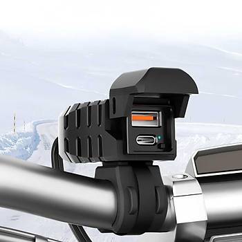 KNMASTER UC200 Motosiklet USB ve Type-C �ift Giri�li �arj Soketi