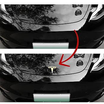 Tesla Model Y  / Model 3 n Kaput ve Arka Bagaj Kapa Tesla Logolar,  2 Adet Set, Altn Rengi