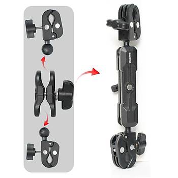 Knmaster MC170 ? 360� Ayarlanabilir Motosiklet �ift Yenge� Kelep�eli (Double Clamp) Aksiyon Kamera Destek Aparat� (28 cm)