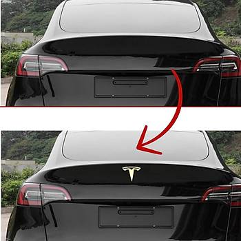 Tesla Model Y  / Model 3 n Kaput ve Arka Bagaj Kapa Tesla Logolar,  2 Adet Set, Altn Rengi