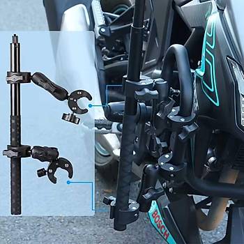 Knmaster MC150 ? 360� Ayarlanabilir Motosiklet �ift Yenge� Kelep�eli (Double Clamp) Aksiyon Kamera Destek Aparat� (19 cm)