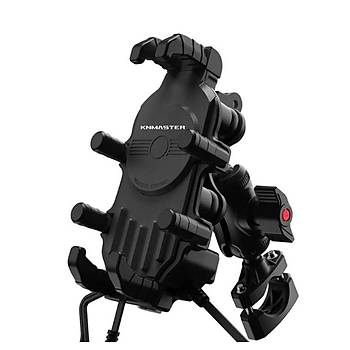 KNMASTER TT-820WC Kablosuz �arjl� T�m Motosikletlere Uyumlu Titre�im Mod�ll� Telefon Tutucu