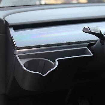 Tesla Model Y / Model 3 n Gs Bardak ve Telefon Tutucu Beyaz ve Gri Renk Seenei le