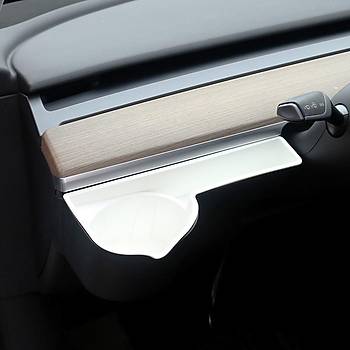 Tesla Model Y / Model 3 n Gs Bardak ve Telefon Tutucu Beyaz ve Gri Renk Seenei le