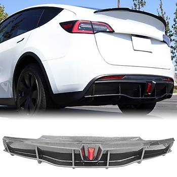 Tesla Model Y Arka Tampon Spoyleri, Yapkanl ve Ikl Arka Difzr, Karbon Kaplama Mat Siyah Renk
