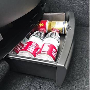 Tesla Model Y �n Koltuklar Alt�na Tak�lan 6 Lt Kilitli Metal Kapakl� Kaymaz Y�zeyli Saklama Alan� - Siyah Renk