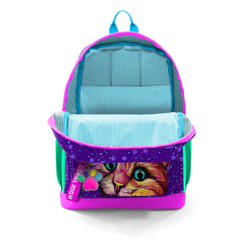 Coral High Kids Mor Pembe Kedi Desenli D�rt B�lmeli Okul S�rt �antas�