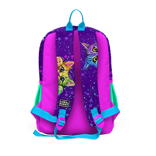 Coral High Kids Mor Pembe Kedi Desenli D�rt B�lmeli Okul S�rt �antas�