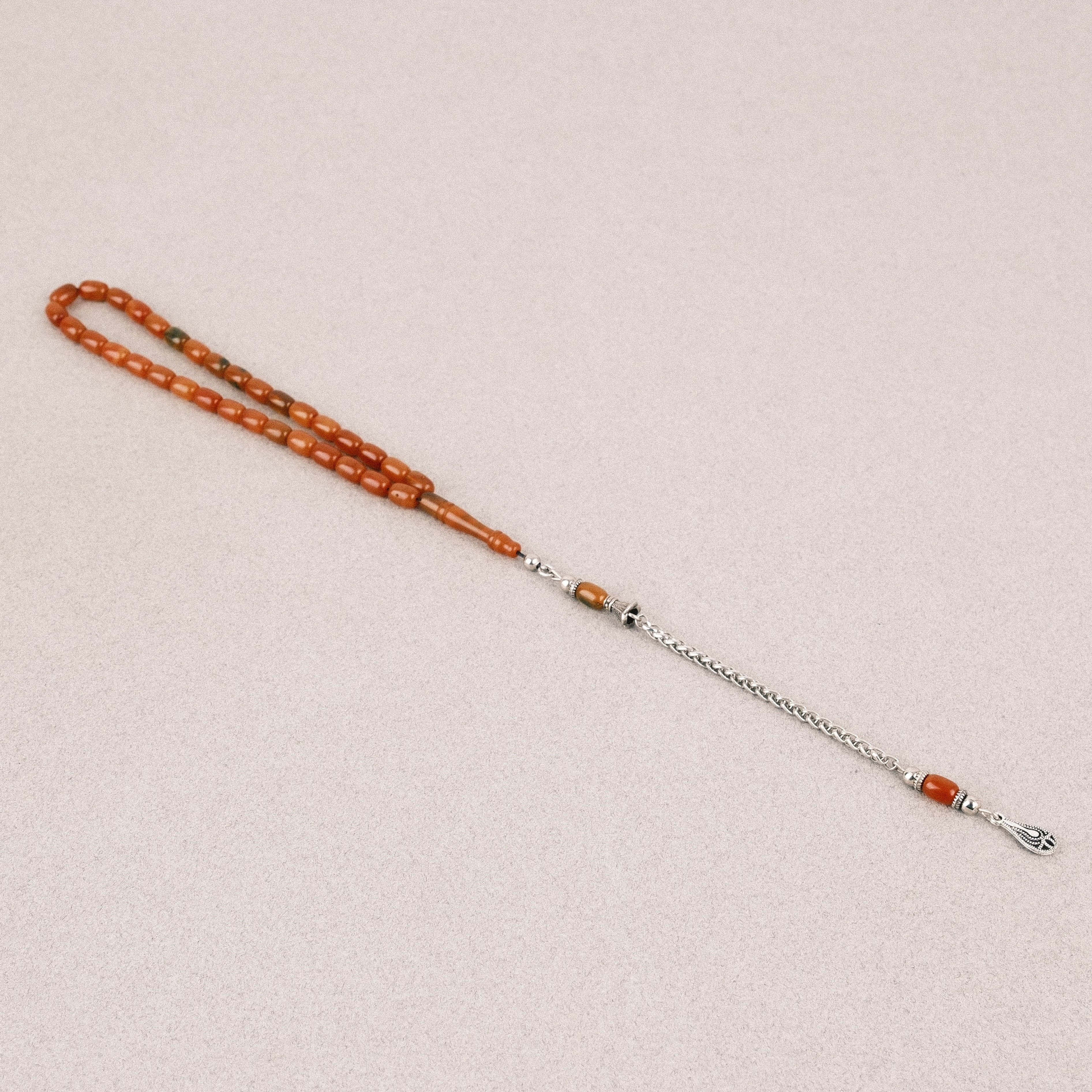 Sıkma Kehribar Bilek Boy Kapsül Kesim 5x8mm Sallama Tesbih Turuncu
