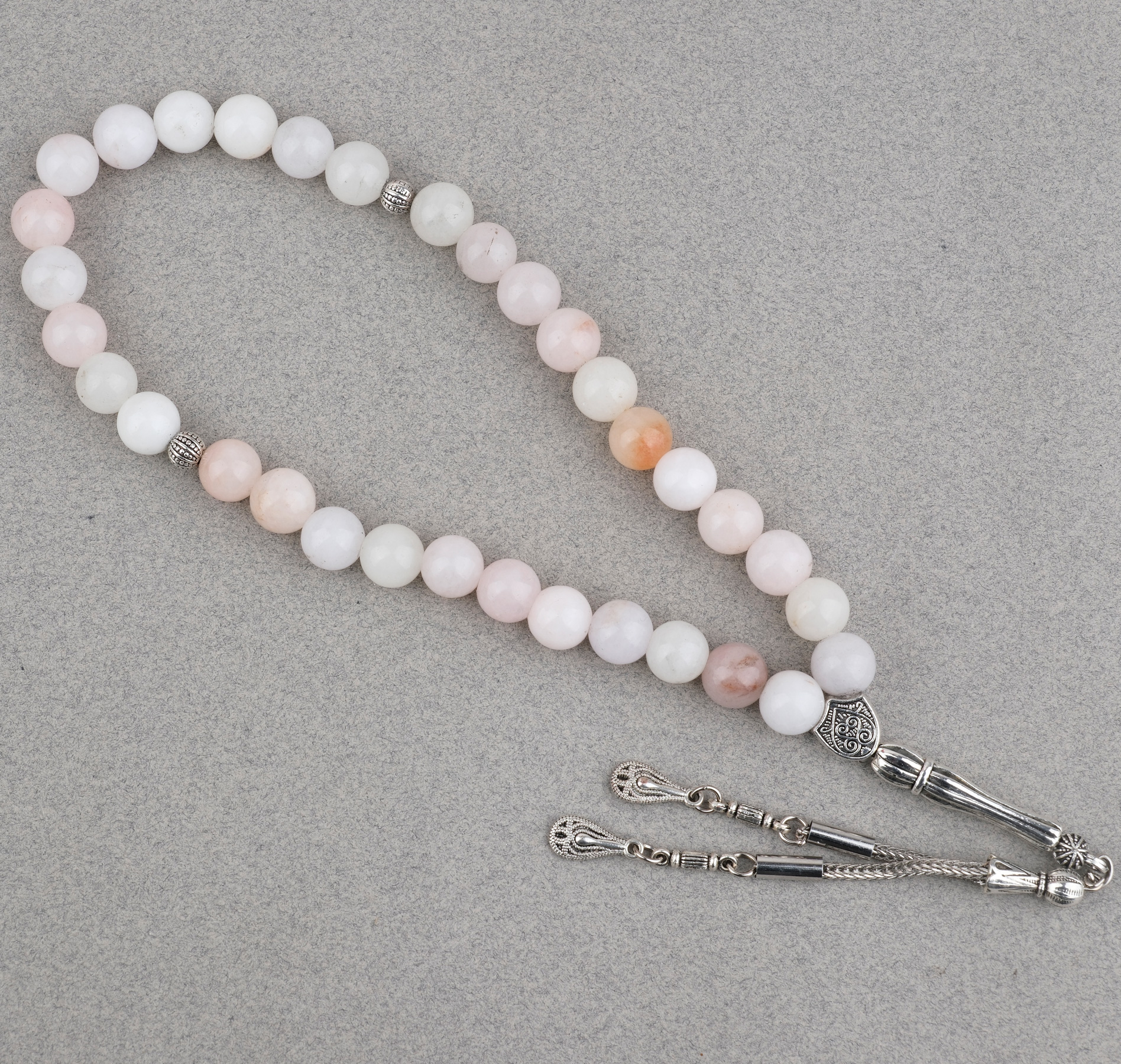 Akik Taşı Küre Kesim 10mm Tesbih Alpaka Püsküllü Toz Pembe