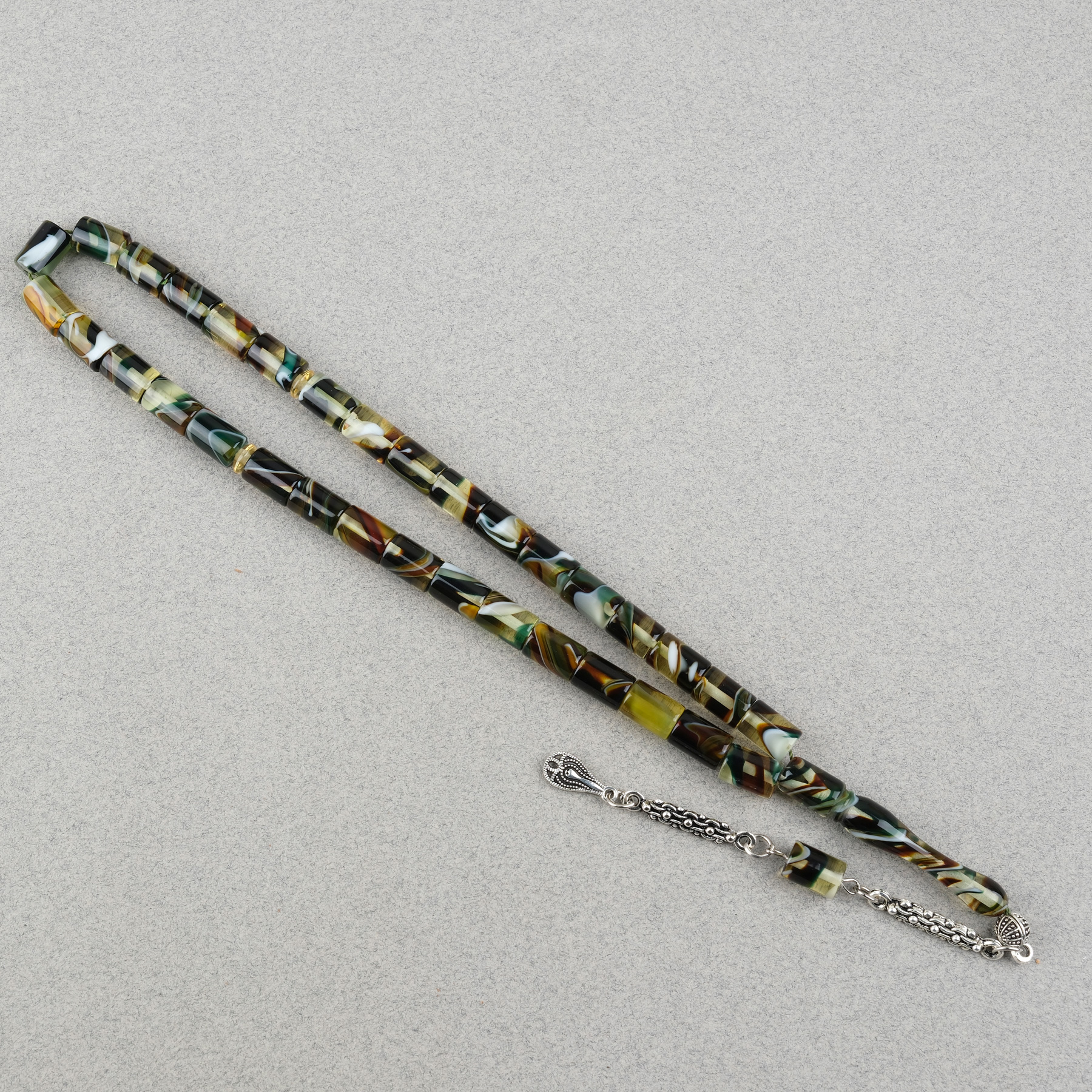 Arizona Katalin Alpaka Püskül Kesme Kesim 7x11mm Tesbih- Yeşil Beyaz