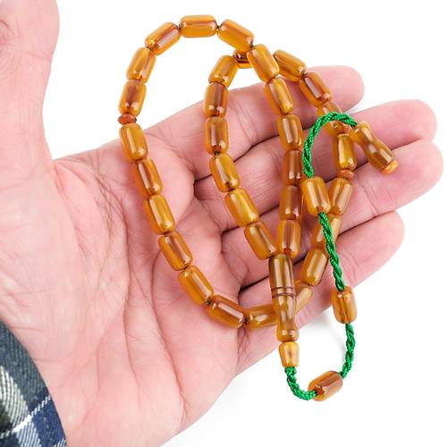 Osmanl� S�kma Kehribar Dikey Hareli Kaps�l Kesim 7x11mm Tesbih - Bal K�p���