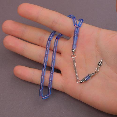 U�ak Cam� Kesme Kesim Alpaka P�sk�ll� 4x8mm Tesbih - �effaf Mavi