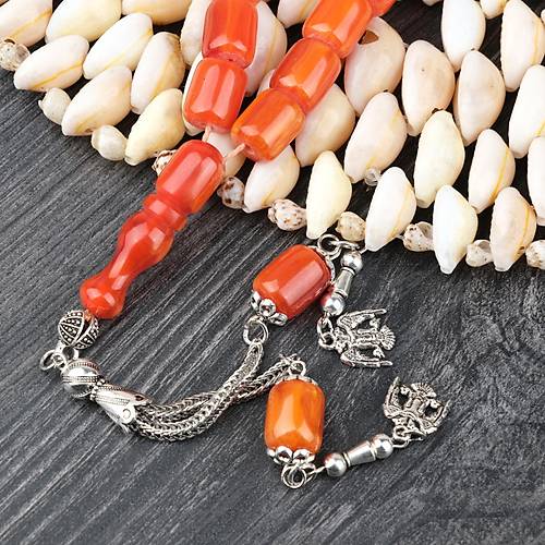 S�kma Kehribar Alpaka P�sk�ll� Kaps�l Kesim 9x11mm Tesbih - A��k Kestane