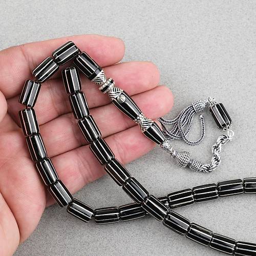 Erzurum Oltu 10lu Yarma 925Ayar Gm lemeli, Pskl,  Nakka mame Yumuak Kesme Kesim 8x11mm Tesbih