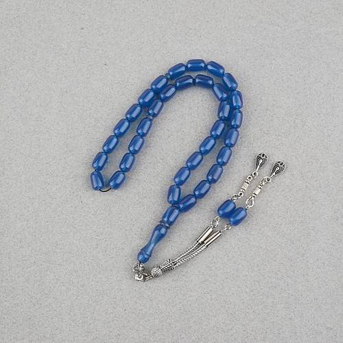 S�kma Kehribar Kaps�l Kesim Alpaka P�sk�ll� 7x11mm Tesbih Mavi