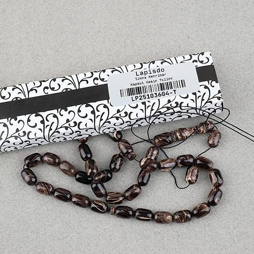 S�kma Kehribar Kaps�l Kesim 7x11mm Tesbih P�sk�ls�z Kahverengi