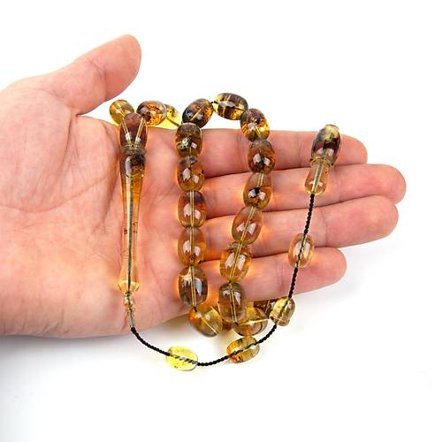 Dominik Mavi Kaya Fosil Amber Badem Kesim 10.8x15mm Tesbih