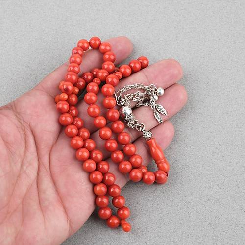 Mercan 925Ayar G�m�� P�sk�l  66l� K�re Kesim 7.5mm Tesbih