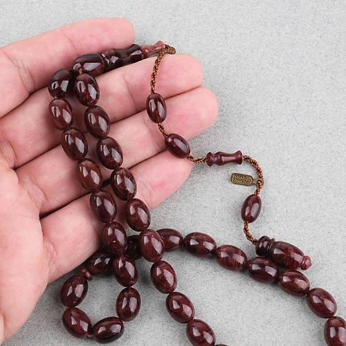 S�kma Kehribar Faturan Yumurta Kesim 8.5x11.5mm Tesbih - Kahverengi