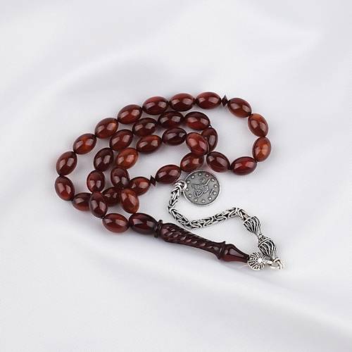 Kadim Katalin �ekoslovak El Boy ��lemeli �mame 925Ayar G�m�� P�sk�l Beyzi Kesim 7x10mm Tesbih