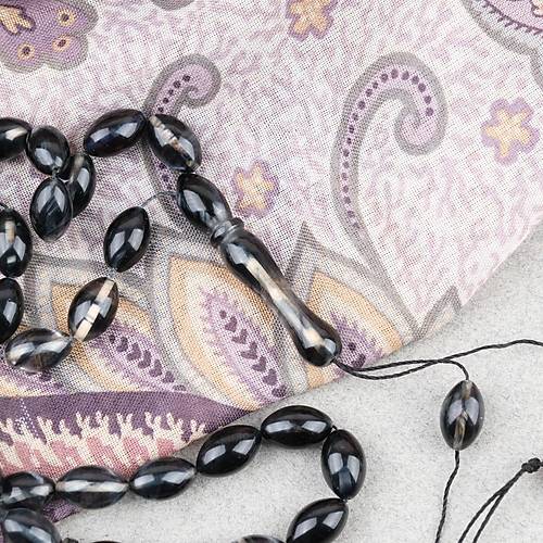 S�kma Kehribar Beyzi Kesim 7x11mm Tesbih P�sk�ls�z Siyah Gri