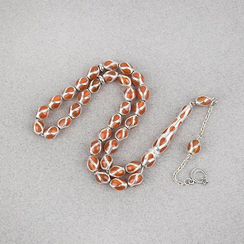 G�m�� Kaplama Kafesli Mine Beyzi 7x9mm Tesbih -Turuncu