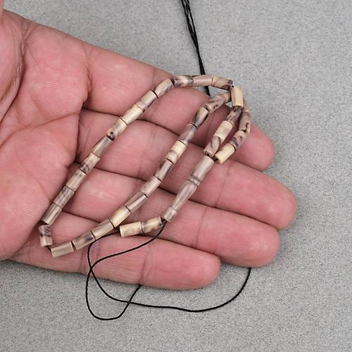 S�kma Kehribar Kesme Kesim 4x7mm Tesbih- Kahverengi-Bej