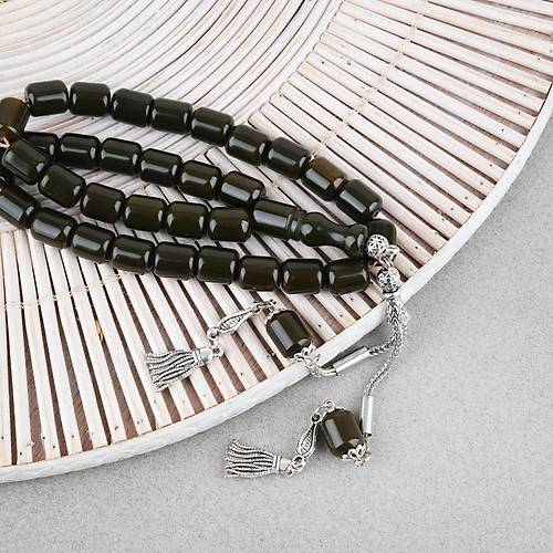 Katalin �ubuk Alpaka P�sk�ll� Kaps�l Kesim 9x11mm Tesbih -Haki