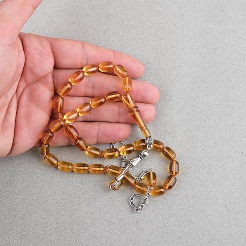 Ate� Kehribar Kaps�l Kesim Alpaka P�sk�ll� 7x11mm Tesbih