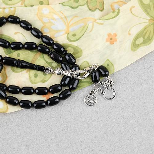 S�kma Kehribar Kaps�l Kesim Alpaka P�sk�ll� 7x11mm Tesbih