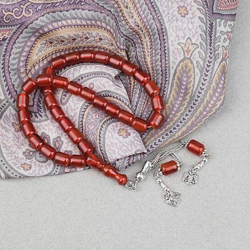 S�kma Kehribar Alpaka P�sk�ll� Kaps�l Kesim 9x11mm Tesbih - Karamel