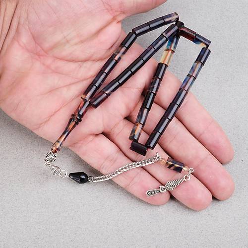 S�kma Kehribar Alpaka P�sk�l Kesme Kesim 6x10.5mm Tesbih