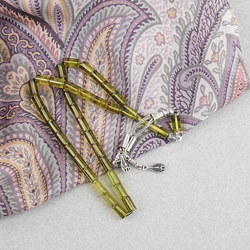 Ate� Kehribar Kesme Kesim Alpaka P�sk�ll� 6x10mm Tesbih