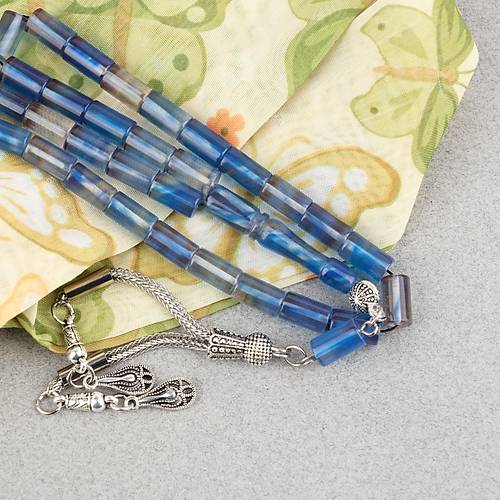 S�kma Kehribar Kesme Kesim Alpaka P�sk�ll� 6x10mm Tesbih