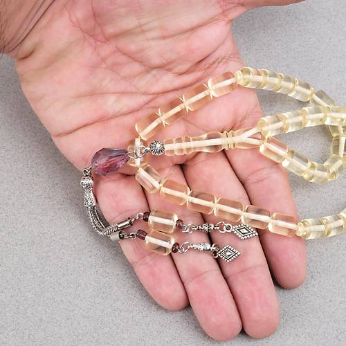 Su Damlas� Damla Kehribar Alpaka P�sk�l Kaps�l Kesim 8x11mm Tesbih