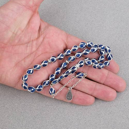 G�m�� Kaplama Kafesli Mine Beyzi 7x9mm Tesbih - Lacivert