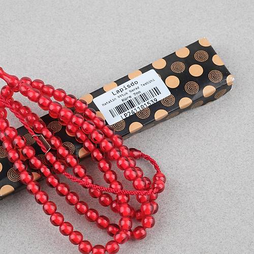 Katalin Usta ��i �mzal� 99luk Namaz Tesbih K�re Kesim 7mm Tesbih - A��k K�rm�z�