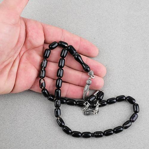 S�kma Kehribar Kaps�l Kesim Alpaka P�sk�ll� 7x11mm Tesbih Siyah
