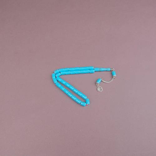 U�ak Cam� Kesme Kesim 7x10mm Tesbih Alpaka P�sk�ll� Turkuaz