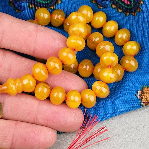 S�kma Kehribar Bas�k K�re Kesim Omari Sistemli 9x11mm Tesbih-Sar�